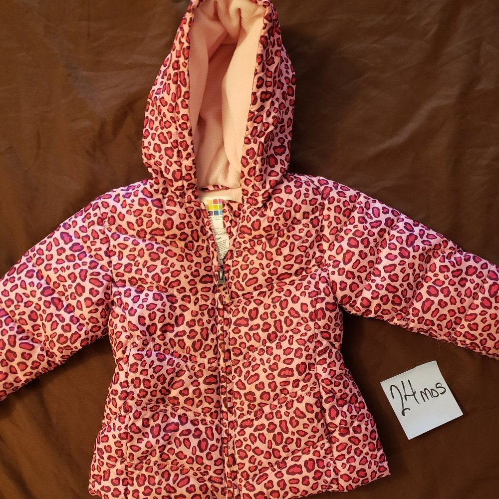 animal print puffer coat with hood